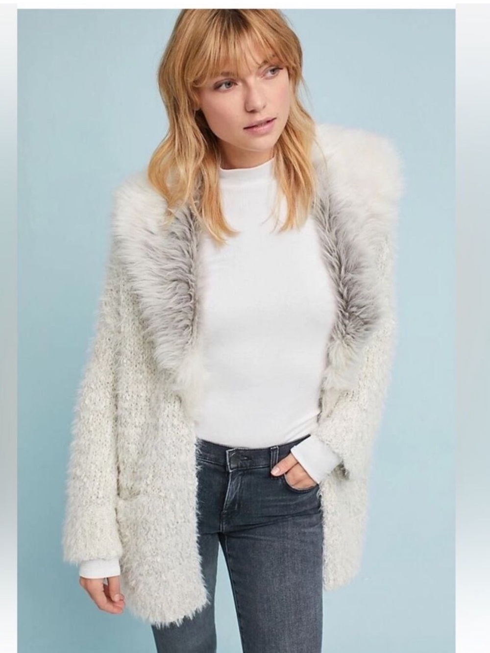 Sleeping on Snow Cream Shaggy Knit Cardigan Size L